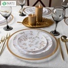 image:imagePARTY BARGAINS 13Inch Charger Plates  8 Pack Organic Collection Black Gold Rim HeavyDuty Disposable Chargers for Elegant Dining  Ideal for Weddings and Formal EventsA Clear with Gold Rim