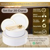 image:imagePARTY BARGAINS 250 Disposable Plastic Dinnerware Set for 50 Guest  Gold Rim 50 Each 10 Dinner Plates 7 SaladDessert Plates Forks Knives Spoons Weddings Bridal Showers Birthday