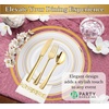 image:imagePARTY BARGAINS 250 Disposable Plastic Dinnerware Set for 50 Guest  Gold Rim 50 Each 10 Dinner Plates 7 SaladDessert Plates Forks Knives Spoons Weddings Bridal Showers Birthday