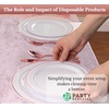 image:imagePARTY BARGAINS 250 Disposable Plastic Dinnerware Set for 50 Guest  Rose Gold 50 Each 10 Dinner Plates 7 SaladDessert Plates Forks Knives Spoons Weddings Bridal Showers Birthday