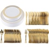 image:imagePARTY BARGAINS 125 Disposable Dinner Set for 25 Guest  Gold Spiral 25 Each 10 Dinner Plates 7 SaladDessert Plates Forks Knives Spoons for Wedding Receptions Banquets Buffets