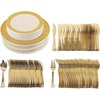 image:imagePARTY BARGAINS 125 Disposable Plastic Dinnerware Set for 25 Guest  Gold Lace 25 Each 10 Dinner Plates 7 SaladDessert Plates Forks Knives Spoons for Weddings Bridal Showers Birthday