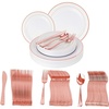 image:imagePARTY BARGAINS 125 Disposable Plastic Dinnerware Set for 25 Guest  Rose Gold 25 Each 10 Dinner Plates 7 SaladDessert Plates Forks Knives Spoons for Weddings Bridal Showers