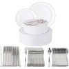 image:imagePARTY BARGAINS 250 Disposable Plastic Dinnerware Set for 50 Guest  Silver 50 Each 10 Dinner Plates 7 SaladDessert Plates Forks Knives Spoons Weddings Bridal Showers Birthday