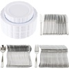 image:imagePARTY BARGAINS 250 Disposable Plastic Dinnerware Set for 50 Guest  Vintage White 50 Each 10 Dinner Plates 7 SaladDessert Plates Forks Knives Spoons for Weddings Bridal Showers Birthday