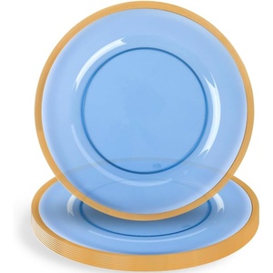 image:imageBlue Charger Plates With Gold Rim 8 Pack  13 Round Disposable amp Reusable Plastic Chargers for Weddings Events amp Home Dcor