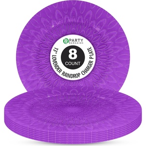 image:imagePARTY BARGAINS 13 Inch Plastic Charger Plates Raindrop Transparent Lavender 8 Pack
