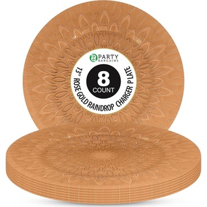 image:imagePARTY BARGAINS 13 Inch Plastic Charger Plates Raindrop Transparent Rose Gold 8 Pack