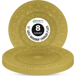 image:imagePARTY BARGAINS 13 Plastic Charger Plates Raindrop Design Gold  Disposable Round Table Chargers for Weddings Parties amp Events BPAFree 8 Pack