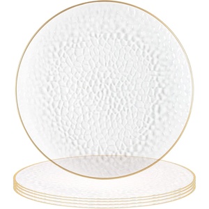 image:imagePARTY BARGAINS 13Inch Charger Plates  8 Pack Organic Collection Black Gold Rim HeavyDuty Disposable Chargers for Elegant Dining  Ideal for Weddings and Formal EventsHammered Clear Gold Rim