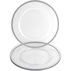 image:imagePARTY BARGAINS 13Inch Charger Plates  8 Pack Organic Collection Black Gold Rim HeavyDuty Disposable Chargers for Elegant Dining  Ideal for Weddings and Formal EventsSilver Rim