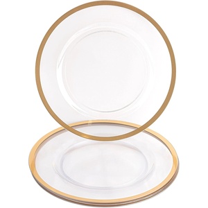 image:imagePARTY BARGAINS 13Inch Charger Plates  8 Pack Organic Collection Black Gold Rim HeavyDuty Disposable Chargers for Elegant Dining  Ideal for Weddings and Formal EventsA Clear with Gold Rim