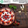 image:imagePARTY BARGAINS Disposable Plastic Cutlery Set 40 Piece Infinity Design Flatware Heavy Duty 16 Forks 8 Knives 16 Spoons for Weddings Events Catering Black Gold