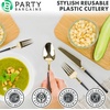 image:imagePARTY BARGAINS Disposable Plastic Cutlery Set 40 Piece Infinity Design Flatware Heavy Duty 16 Forks 8 Knives 16 Spoons for Weddings Events Catering Black Gold