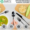image:imageParty Bargains Disposable Plastic Black Cutlery Set Infinity Modern Design Utensils 40 Pack 16 Forks 8 Knives 16 Spoons