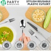 image:imageParty Bargains Disposable Plastic Silver Cutlery Set Infinity Modern Design Utensils 40 Pack 16 Forks 8 Knives 16 Spoons