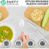 image:imageParty Bargains Disposable Plastic White Cutlery Set Infinity Modern Design Utensils 40 Pack 16 Forks 8 Knives 16 Spoons
