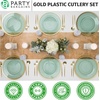 image:imageParty Bargains Plastic Silverware Set 40 Pc Novelty Design Gold 16 Forks 8 Knives 16 Spoons Disposable Cutlery Modern Flatware Utensils Place Settings Dinner Dessert Entrees