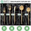 image:imageParty Bargains Plastic Silverware Set 40 Pc Novelty Design Gold 16 Forks 8 Knives 16 Spoons Disposable Cutlery Modern Flatware Utensils Place Settings Dinner Dessert Entrees