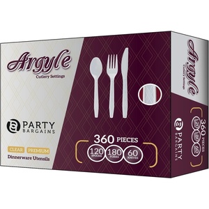 image:imagePARTY BARGAINS Argyle White Plastic Cutlery Set 360Piece  180 Forks 120 Spoons 60 Knives  HeavyDuty Disposable Utensils for Parties Weddings Buffets BBQs amp Catering  BPA Free