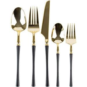 image:imagePARTY BARGAINS Disposable Plastic Cutlery Set 40 Piece Infinity Design Flatware Heavy Duty 16 Forks 8 Knives 16 Spoons for Weddings Events Catering Black Gold