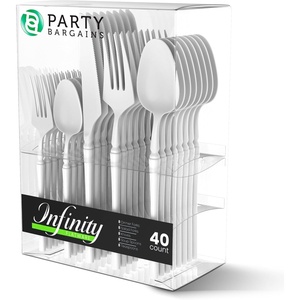 image:imageParty Bargains Disposable Plastic White Cutlery Set Infinity Modern Design Utensils 40 Pack 16 Forks 8 Knives 16 Spoons