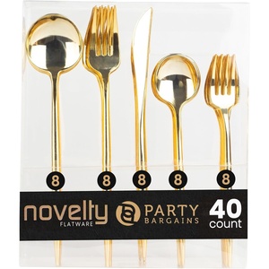 image:imageParty Bargains Plastic Silverware Set 40 Pc Novelty Design Gold 16 Forks 8 Knives 16 Spoons Disposable Cutlery Modern Flatware Utensils Place Settings Dinner Dessert Entrees