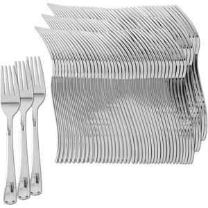 image:imageParty Bargains Silver Plastic Forks  120 Count Disposable Plastic Silverware Fork Durable amp Elegant Stylish Silver Cutlery