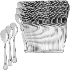 image:imageParty Bargains Silver Plastic Spoons  120 Count Disposable Plastic Silverware Spoon Durable amp Elegant Stylish Silver Cutlery