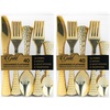 image:imagePARTY BARGAINS Hammered Silver Plastic Cutlery Set 40Piece  Heavy Duty Flatware Utensils Forks Spoons Knives Teaspoons for Parties Events Weddings CateringGold