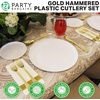 image:imagePARTY BARGAINS Hammered Silver Plastic Cutlery Set 40Piece  Heavy Duty Flatware Utensils Forks Spoons Knives Teaspoons for Parties Events Weddings CateringGold