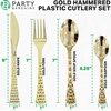 image:imagePARTY BARGAINS Hammered Silver Plastic Cutlery Set 40Piece  Heavy Duty Flatware Utensils Forks Spoons Knives Teaspoons for Parties Events Weddings CateringGold