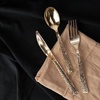 image:imageParty Bargains Disposable Cutlery with Pebbled Design 32 Count 16 Forks 8 Spoons 8 Knives Gold Heavy Duty Plastic Flatware Utensils for Weddings Parties Buffet Catering