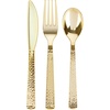 image:imageParty Bargains Disposable Cutlery with Pebbled Design 64 Count 32 Forks 16 Spoons 16 Knives Gold Heavy Duty Plastic Flatware Utensils for Weddings Parties Buffet Catering