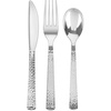 image:imageParty Bargains Disposable Pebble Silverware Combo Set 32 Count 16 Forks 8 Spoons 8 Knives Silver Heavy Duty Plastic Flatware Cutlery Utensils Excellent for Wedding Parties Buffet Catering