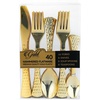 image:imagePARTY BARGAINS Hammered Silver Plastic Cutlery Set 40Piece  Heavy Duty Flatware Utensils Forks Spoons Knives Teaspoons for Parties Events Weddings CateringGold