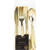 image:imageParty Bargains Disposable Cutlery with Pebbled Design 32 Count 16 Forks 8 Spoons 8 Knives Gold Heavy Duty Plastic Flatware Utensils for Weddings Parties Buffet Catering