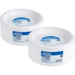 image:imageBlue Sky 7 Inch White Plastic Plates  200 Count Disposable Plastic Plates Microwave Safe Perfect for Birthday Parties Weddings Banquets Picnics and Everyday Use