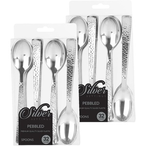 image:imageParty Bargains Disposable Pebble Collection Silverware Spoons 64 Count Silver Heavy Duty Plastic Flatware Cutlery Utensils Excellent for Wedding Parties Buffet Catering