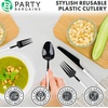 image:imagePARTY BARGAINS Disposable Plastic Cutlery Set 40 Piece Infinity Design Flatware Heavy Duty 16 Forks 8 Knives 16 Spoons for Weddings Events Catering Black White