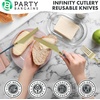 image:imagePARTY BARGAINS Disposable Plastic Navy Gold Dinner Knives Infinity Modern Design Utensils 20 Pack