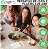 image:imagePARTY BARGAINS Plastic Cutlery Set 40 Pc White Disposable HeavyDuty Flatware  Includes 16 Forks 8 Knives amp 16 Spoons for Parties Weddings BBQs Events  Elegant amp Durable Plastic Utensils