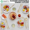 image:imagePARTY BARGAINS Plastic Cutlery Set 80 Pc Gold Disposable HeavyDuty Flatware  Includes 32 Forks 16 Knives amp 32 Spoons for Parties Weddings BBQs Events  Elegant amp Durable Plastic Utensils