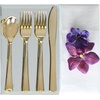 image:imageParty Bargains Disposable Plastic Gold Cutlery Set  Durable amp Elegant Stylish Polished Gold Cutlery  80 Forks 40 Knives 40 Spoons Party of 40