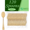 image:imageParty Bargains Disposable Silverware Flatware Plastic Spoons  Durable amp Elegant Polished Gold Cutlery  Pack of 120