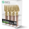 image:imagePARTY BARGAINS Disposable Plastic Salad Forks 20 Piece Infinity Design Heavy Duty Party Utensils for Weddings Events Catering Pink Gold
