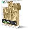 image:imageParty Bargains Disposable Plastic Gold Cutlery Set Infinity Modern Design Utensils 40 Pack 16 Forks 8 Knives 16 Spoons