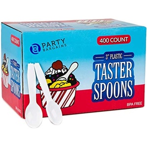 image:imageBlue Sky 3 Plastic Mini Spoons  400 Count White HeavyDuty Disposable Plastic Tasting Spoons Excellent for Desserts Appetizers Jello Shots Yogurts Spices and Samples
