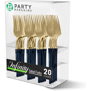 image:imageParty Bargains Disposable Plastic Navy Gold Salad Forks Infinity Modern Design Utensils 20 Pack
