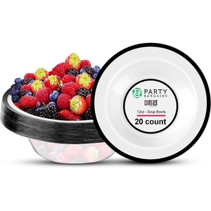 image:imagePARTY BARGAINS 12oz Contrast Collection Disposable Bowls Contrast Collection Clear with Black Rim 20 Pack
